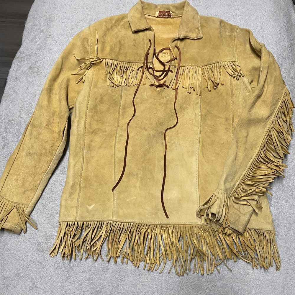 Vintage Berman Buckskin Jacket Small Brown Tan Western Fringe Read